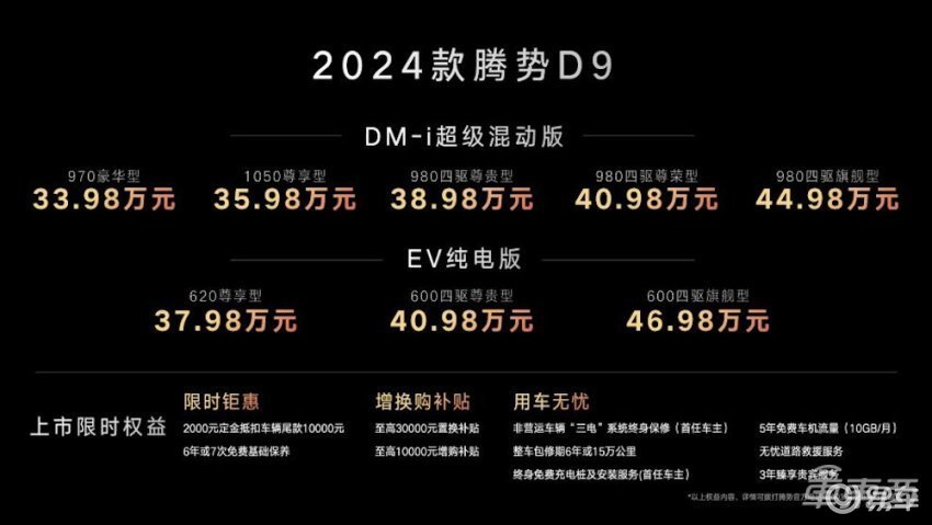 新能源MPV销冠改款！腾势D933.98万起，舒适性提升